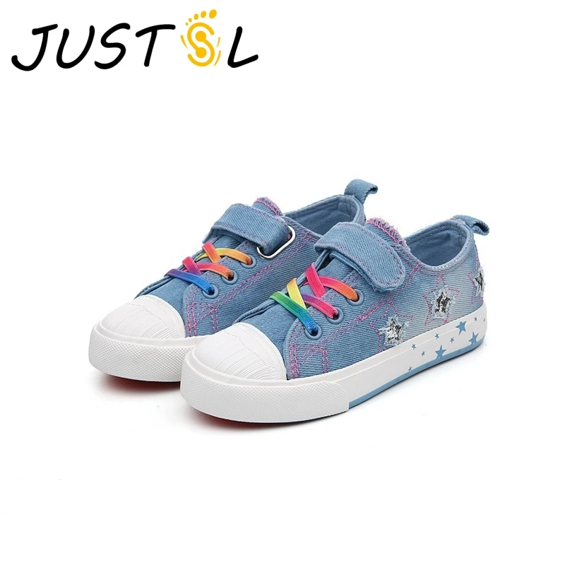 

JUSTSL Spring 2018 children's casual shoes denim fashion sneakers teenage boys girls sport shoes size 25-37