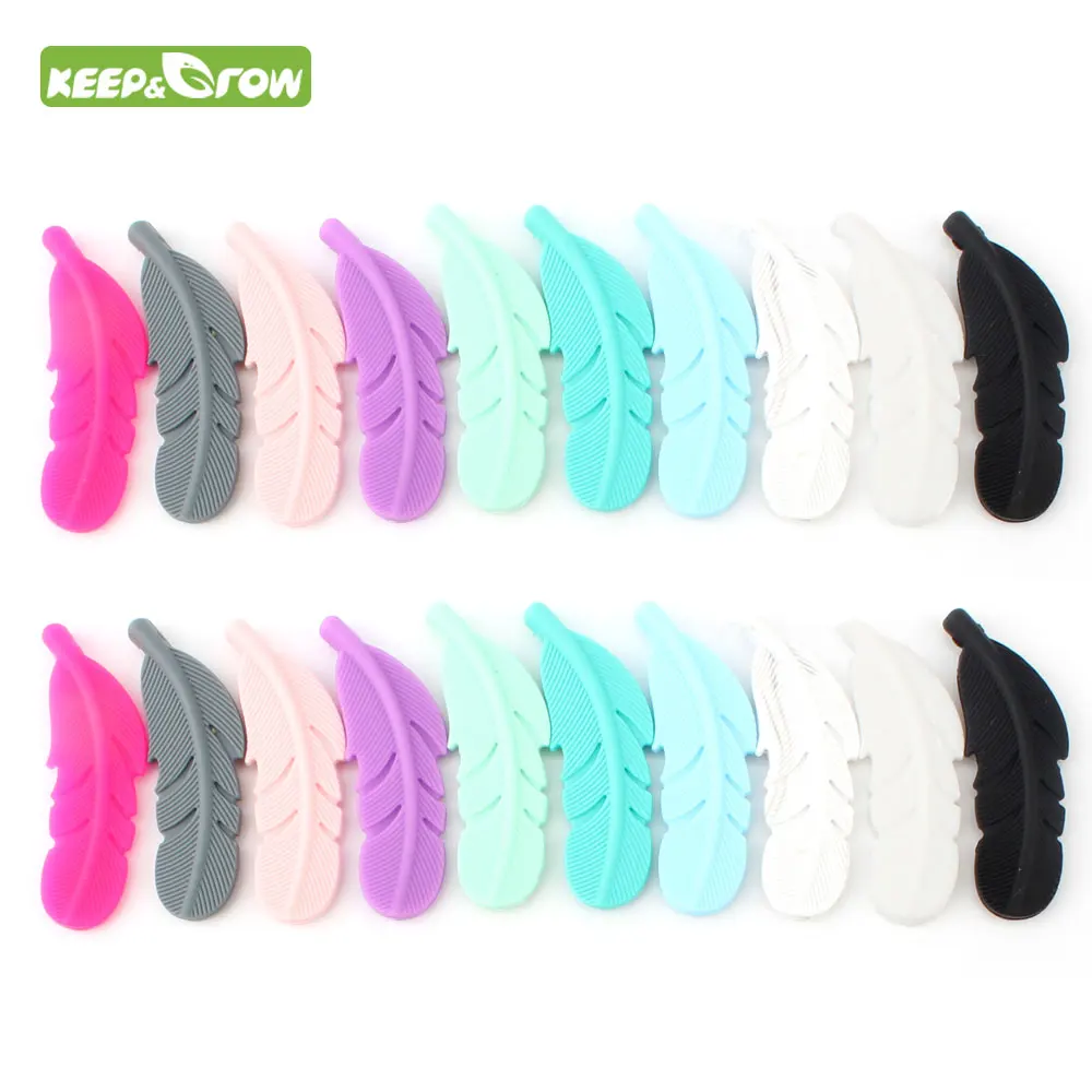 KEEP& GROW, 10 шт., перья, силиконовые бусины, Детские Прорезыватели, BPA Free, жевательная для прорезывания зубов, ожерелье, подвеска, Детские Прорезыватели, бусы, подарок для душа