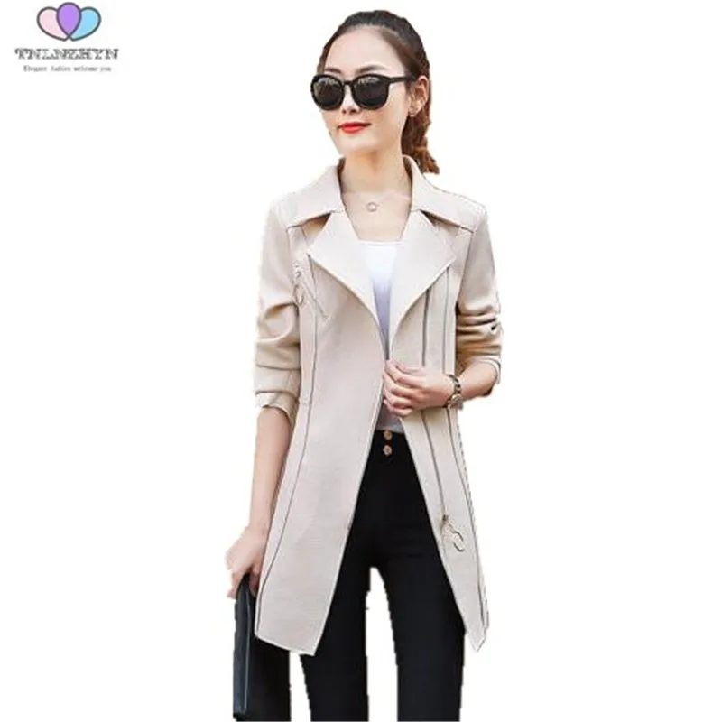 

2019 Spring And Autumn Women Trench Coat Zippers Long sleeves Trench Coat Medium long Outerwear Casual Tops TNLNZHYN E53