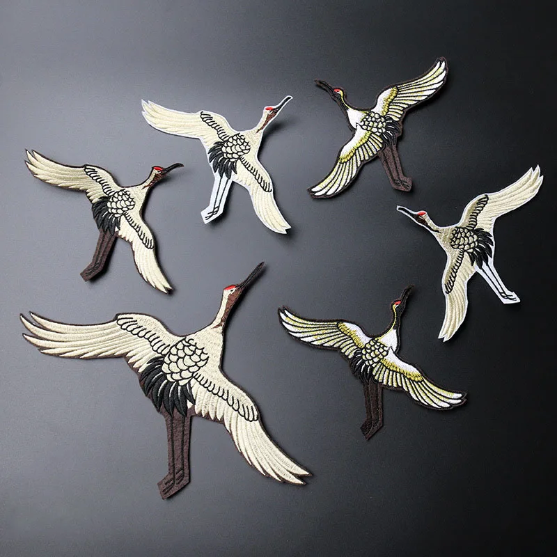 

AHYONNIEX Brand Crane Birds Lace Patch Clothes Stickers Affixed Embroidered Applique Small Size Applique Sew On Applications DIY