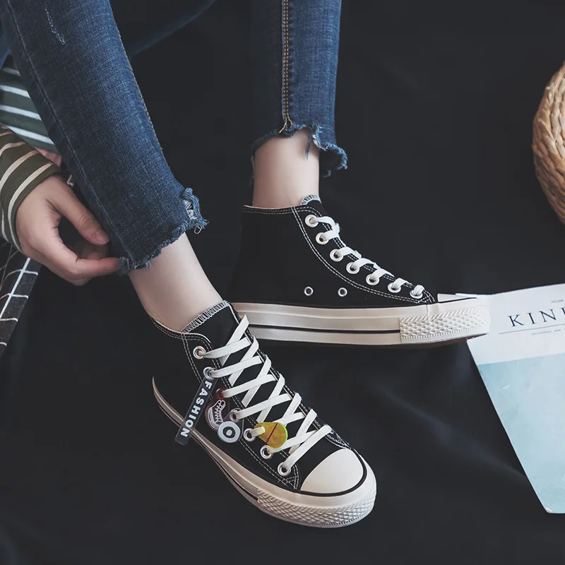 Coréenne Chaussures top Femmes 40 De Étudiant Casual blanc Sauvage Harajuku Livraison Noir Version Taille 35 La Haute Toile Gratuite Nouvelle Mode wPqf5F