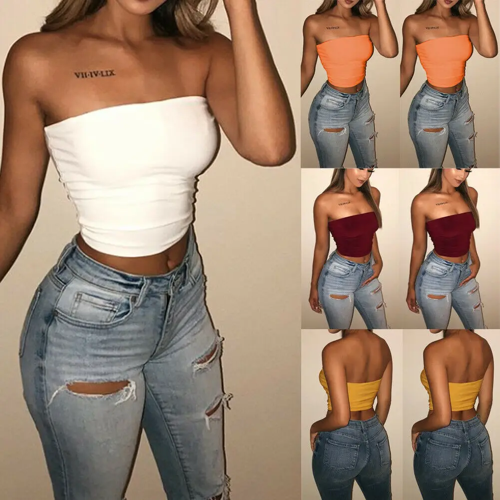 

Women Sexy Off Shoulder Casual Solid Wrapped Chest Bralet Tank Top Crop Summer Femme Cami Tops 2019