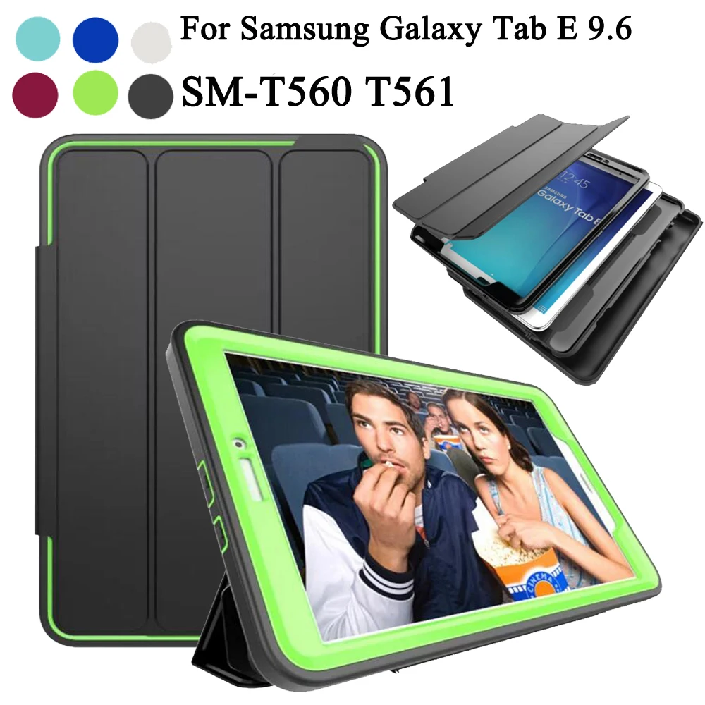 

360 Full protection Case For Samsung galaxy tab E 9.6 T560 T561 Kids Safe Shockproof Heavy Duty Silicone PC Hard Cover kickstand