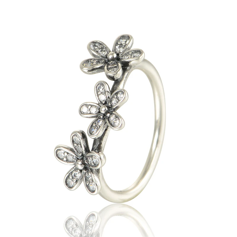 100 925 Silver Daisy Ring With Cubic Zirconia Stering Sterling Silver Rings For Women Free Shipping