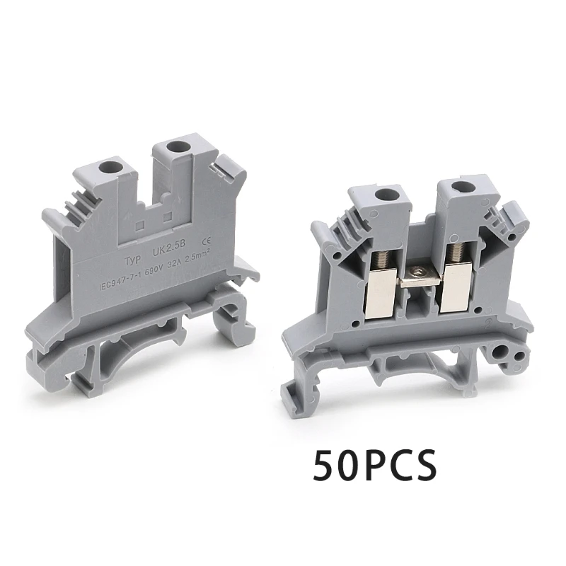 

50PCS UK-2.5B 32A/800V DIN Rail Universal Terminal Blocks Screw Type Connector