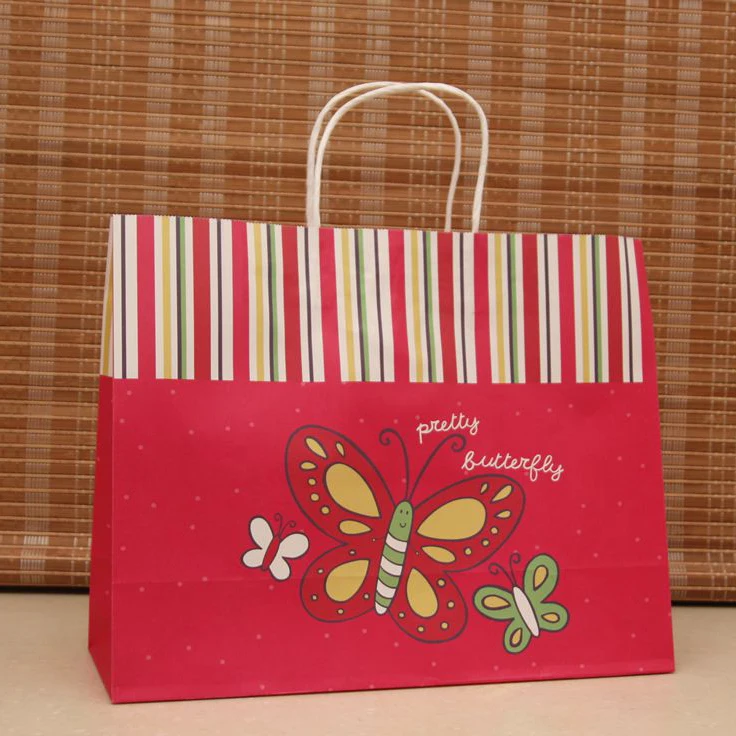 200 pcs 8 Color 26x33x12cm Kraft Paper Gift Bag With