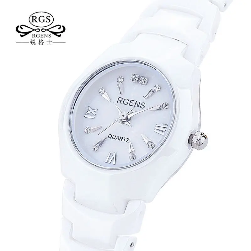 Beste RGENS merk offici euml;le vrouw horloges womens quartz horloges 100% keramische wit 30 m waterdichte diamant kalender dames klokken