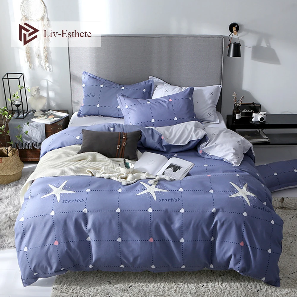 

Liv-Esthete Cartoon Sea Star Bedding Set Duvet Cover Flat Sheet Bedspread Single Double Queen King Bed Linen For Adult Kids Gift