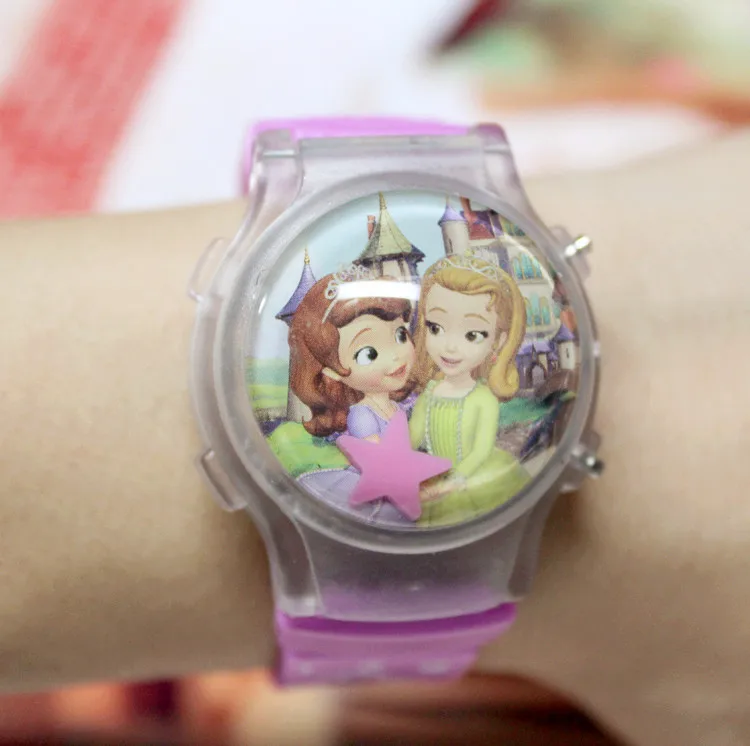 Дисней Микки Маус детские часы карикатурные Эльза мигающий свет светящиеся электронные часы девочка мальчик игрушка часы светящиеся часы - Цвет: 7