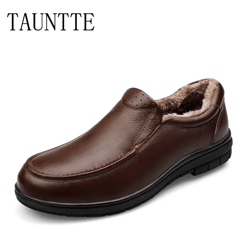 

Winter Older Shoes Genuine Leather Men Moccasins Plush Slip On Dress Shoes With Fur