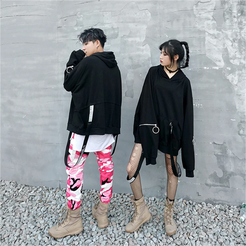  Long Hoodies Men Casual Zip Ribbon Hip Hop  (2)