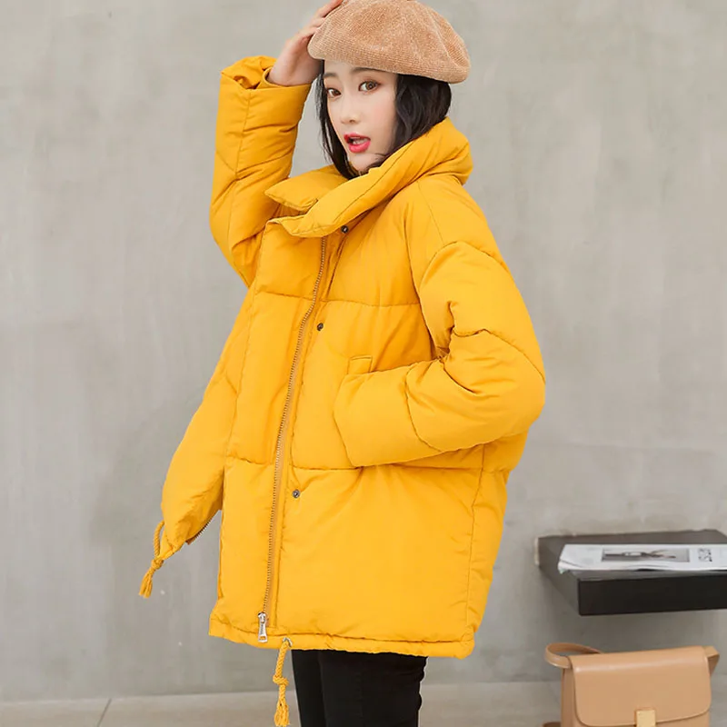 

2019 Winter Coat Women Solid Outwear Medium-Long Wadded Harajuku Snow Parka thickness Cotton Warm Down Jacket Plus Size Outwear