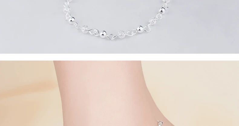 Fashion 925 Sterling Silver Anklet fine Jewelry bead crystal Foot Chain For Women Girl S925 Silver Ankle Chain Leg Bracelet