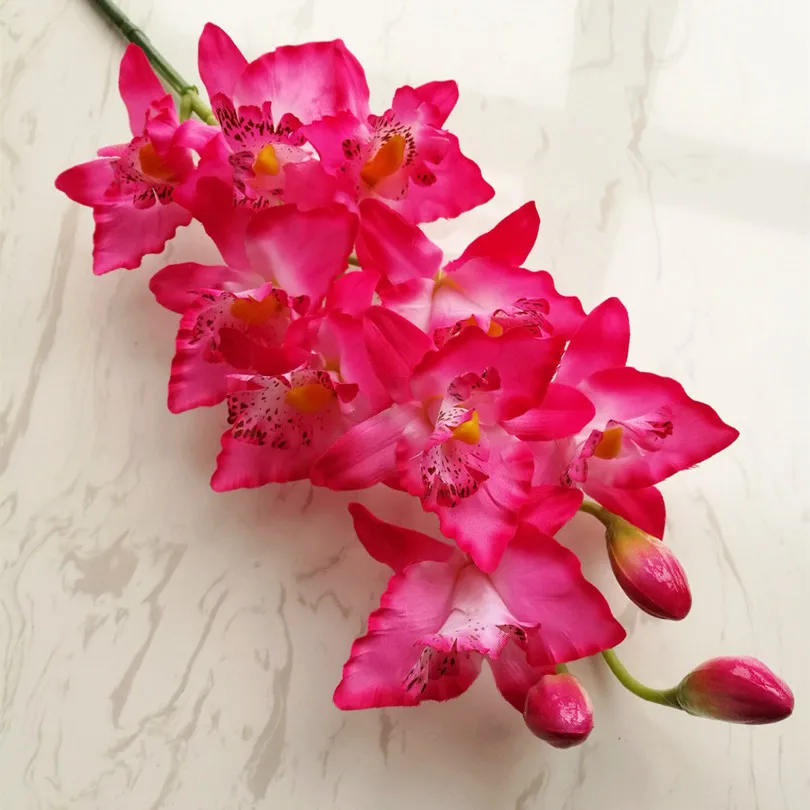 8 шт. искусственные орхидеи Cymbidium большого размера 9 головок Cattleya Hybrida цветы орхидеи для свадьбы центральные декоративные цветы - Цвет: hot pink