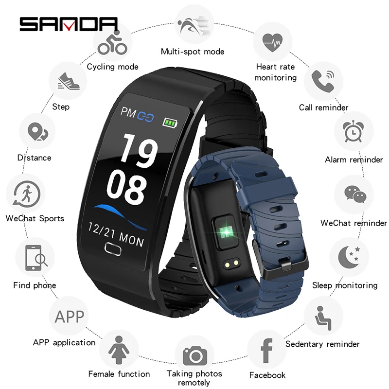 

SANDA Men Smart Watch IP68 Waterproof Heart Rate Monitor Blood Pressure Fitness Bluetooth Men Women Smartwatch for Android IOS