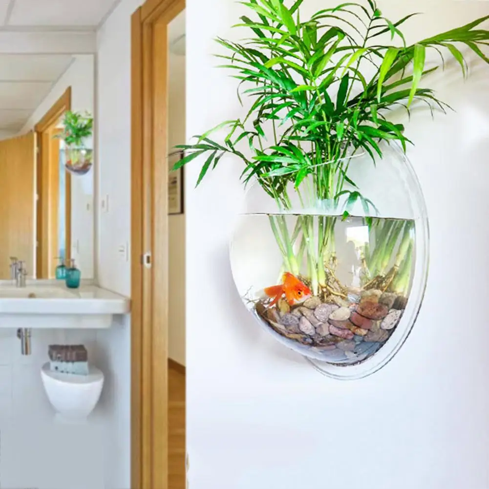 

Wall Mount Hanging Fish Bowl Aquarium Acrylic Tank Beta Goldfish Hanger Plants