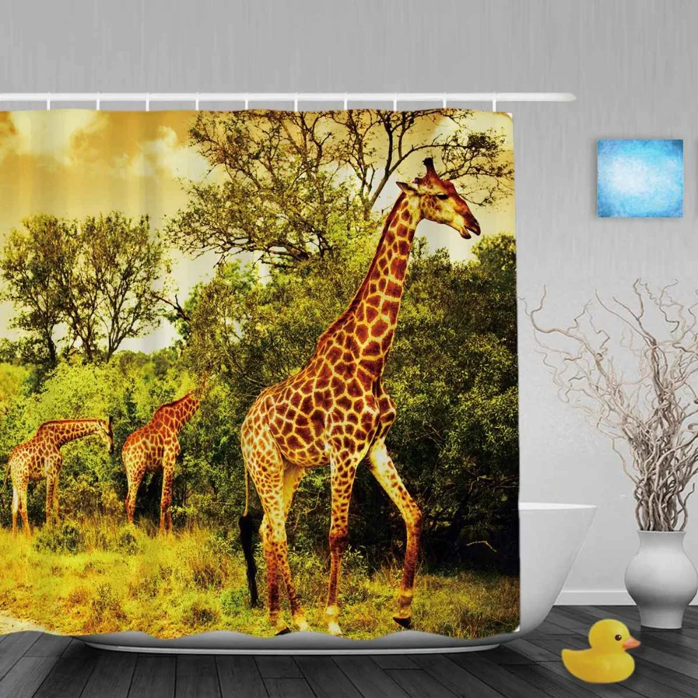 Beautiful Giraffe In The Forest Bathroom Shower Curtains Wild Animals