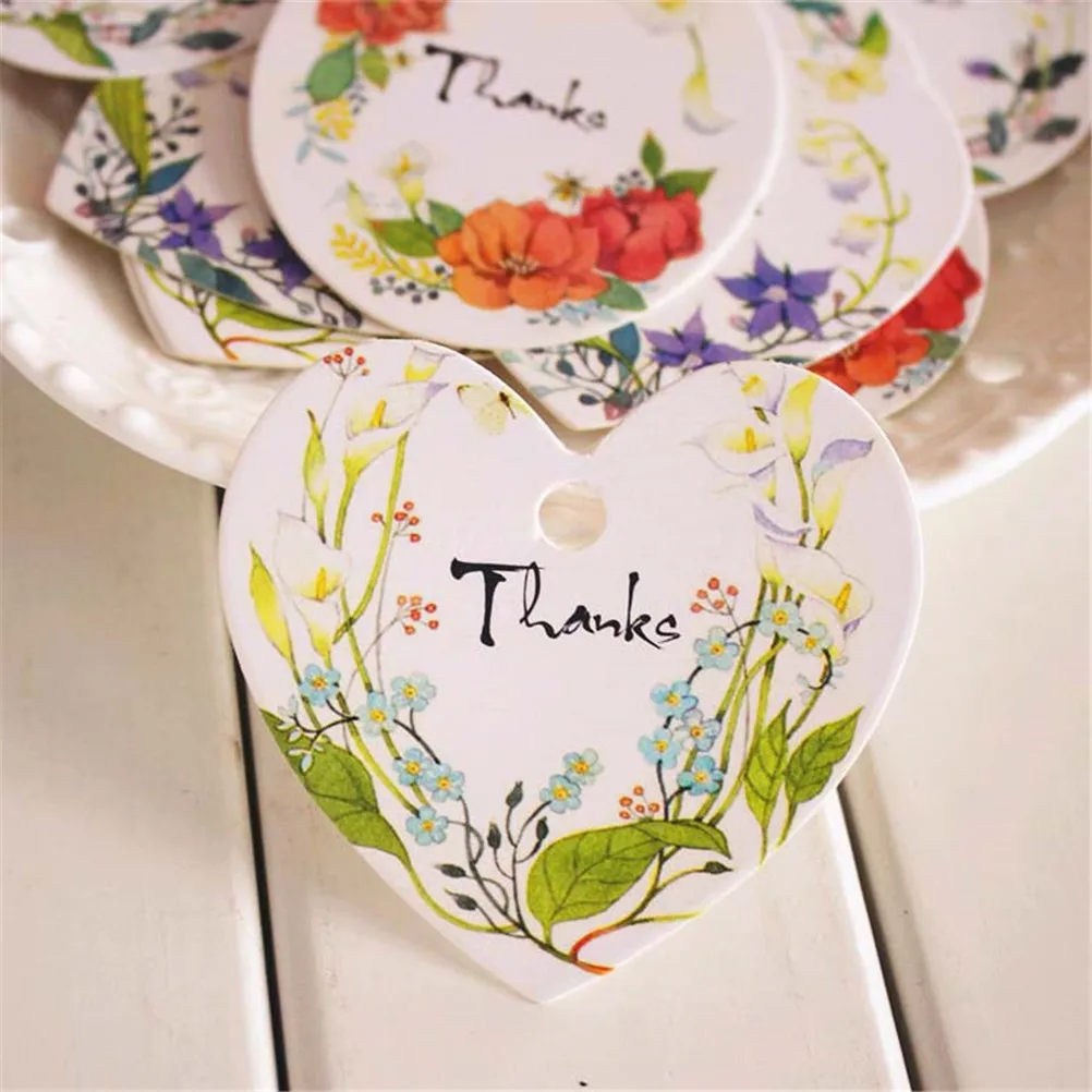 

50pcs Heart and Oval Shape Thank You DIY Scrapbooking Paper Tags Kraft Crafts Wedding Decoration Postcards Labels Flowers