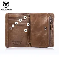 Bullcaptain Cow Genuine Leather Casual Men Short Wallet Coin Pocket Trifold Zipper Male Money Purse Credit Card Holder JYB011 2