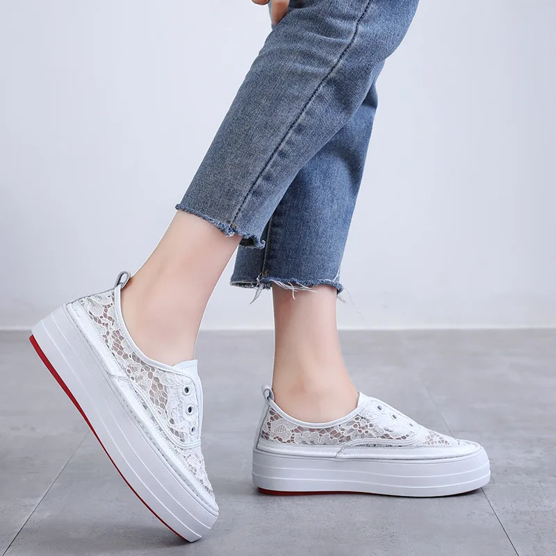 

Macvise Summer Platform Sneakers Women High Quality Lace Chunky Shoes Breathable Slip on Increase Shoes Zapatos De Mujer