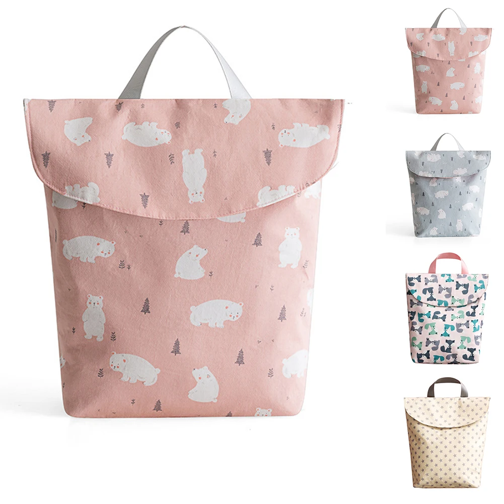 

Washable Wet Dry Travel Multifunctional Baby Large Capacity Printed Portable Reusable Pocket Dustproof Diaper Bags Stroller