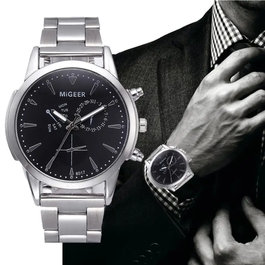 

Fashion Men Crystal Stainless Steel Analog Quartz Wrist Watch Bracelet Hours stainless men watches 2019 luxury brand Male clock