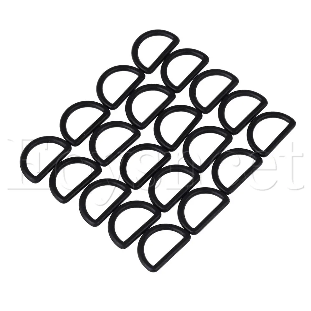 

20x Round D-Ring Plastic Bags 2cm Buckle Loop Ring for Strap Keeper Black