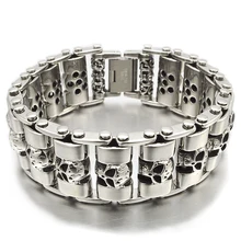 NIENDO Promotion 2017 New Top Quality Silver Color Stainless Steel Skull Head Men Jewelry Bracelet Christmas Gift DB975