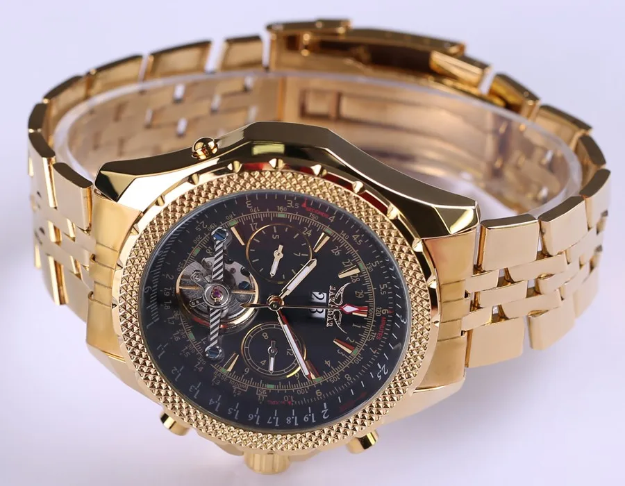 Мужские часы от бренда JARAGAR, мужские часы, роскошные золотые часы, автоматические механические часы из нержавеющей стали, мужские часы с турбийоном