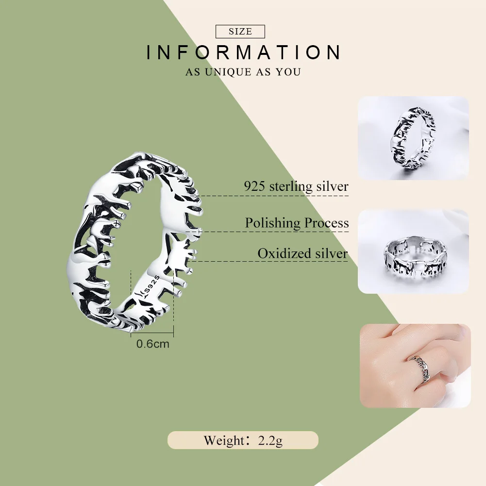 BAMOER Trendy 100% 925 Sterling Silver Stackable Animal Collection Elephant Family Finger Rings for Women Silver Jewelry SCR344