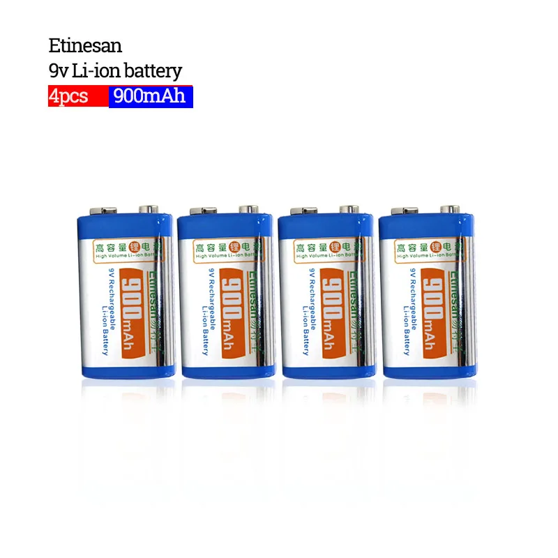 

4pcs Etinesan 900mAh 9v li-ion lithium Rechargeable Battery microphone battery Toys Flashlight camera, shaver, radio, remote