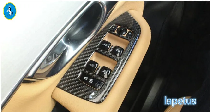 

Lapetus Accessories Carbon Fiber Door Armrest Window Lift Button Decoration Frame Cover Trim 4 Pcs For Volvo XC90 2016 2017 2018