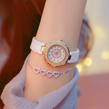 

New Selling Chain Watch No Digital Rhinestone Scale Dial Number White Strap Platinum Dial Female Table Fashion & Casual