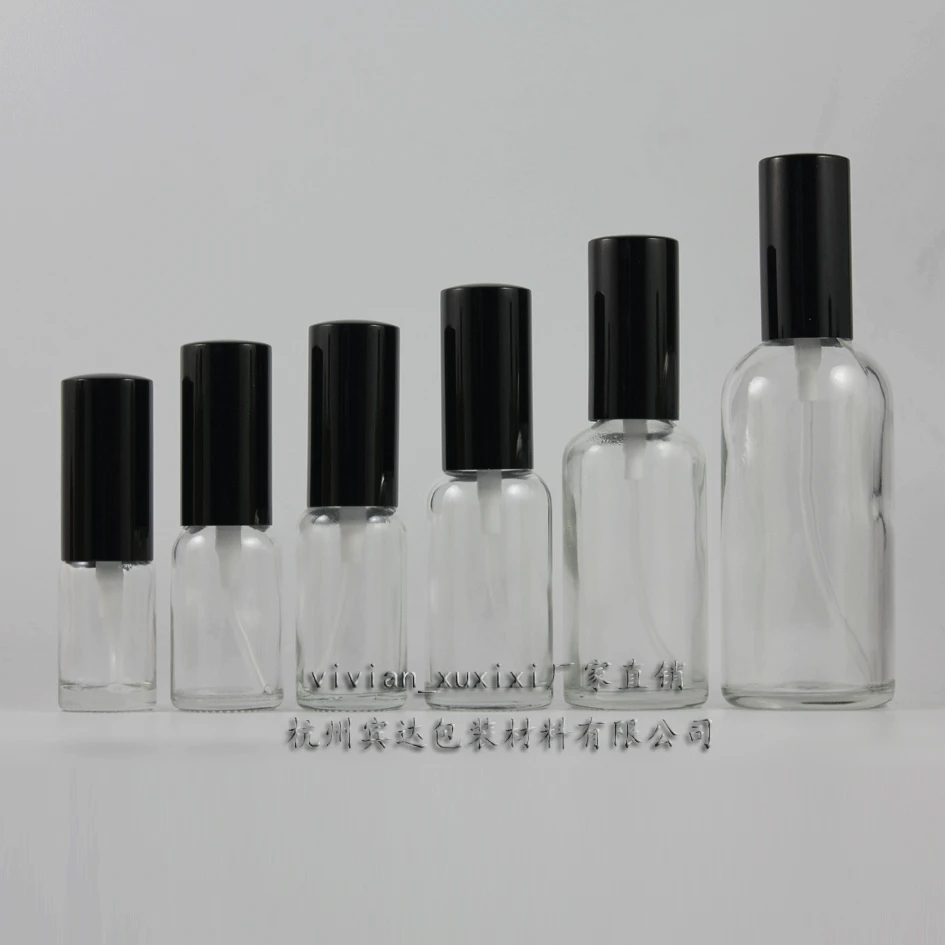 Download 50pcs empty 100ml cosmetic clear glass bottle with black ...
