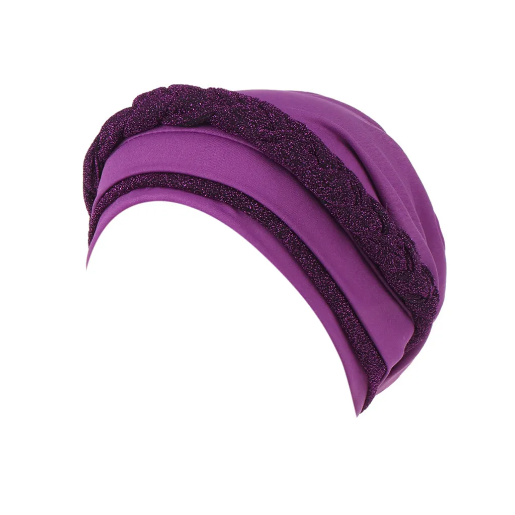 Однотонная женская мусульманская шапка с крестиком, тюрбан, шапка после химиотерапии, головной платок, головной убор, женские тюрбанты musulman# P6 - Цвет: Фиолетовый
