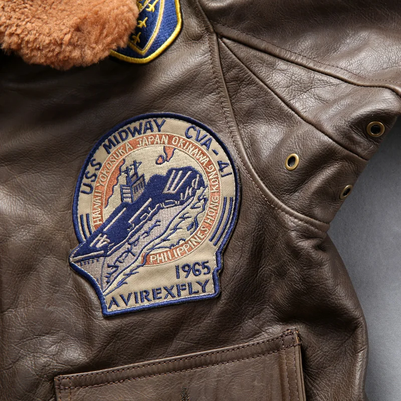 90% OFF Read Description! Asian size air force flight G1 pilot warm fur collar leather jacket high quality genuine cow leather jacket