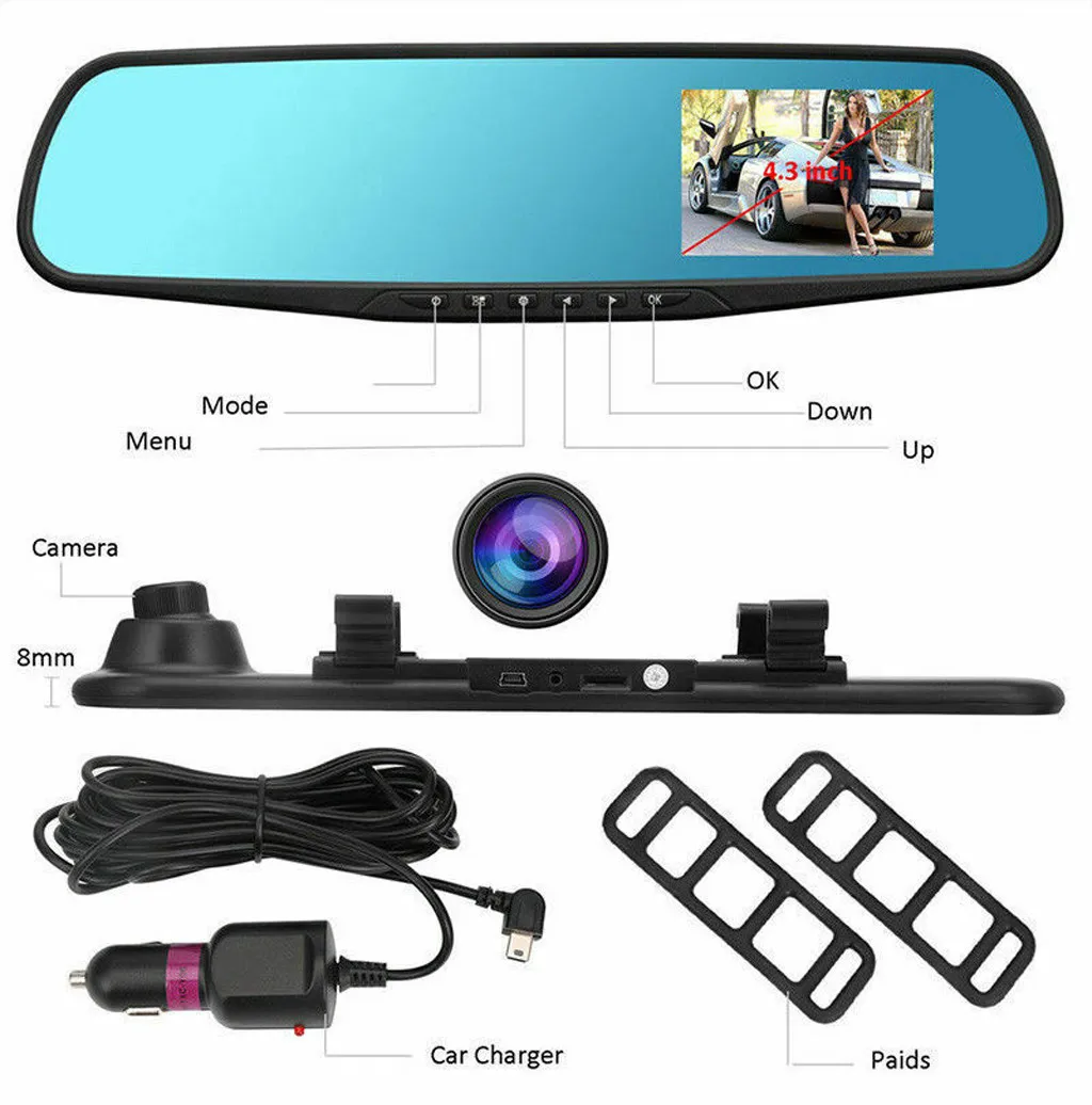 Franchise Full HD 1080P Car Dvr Camera Auto 4.3 Inch Rearview Mirror Digital Video Recorder Dual Lens Registratory Camcorder#01 - Название цвета: A