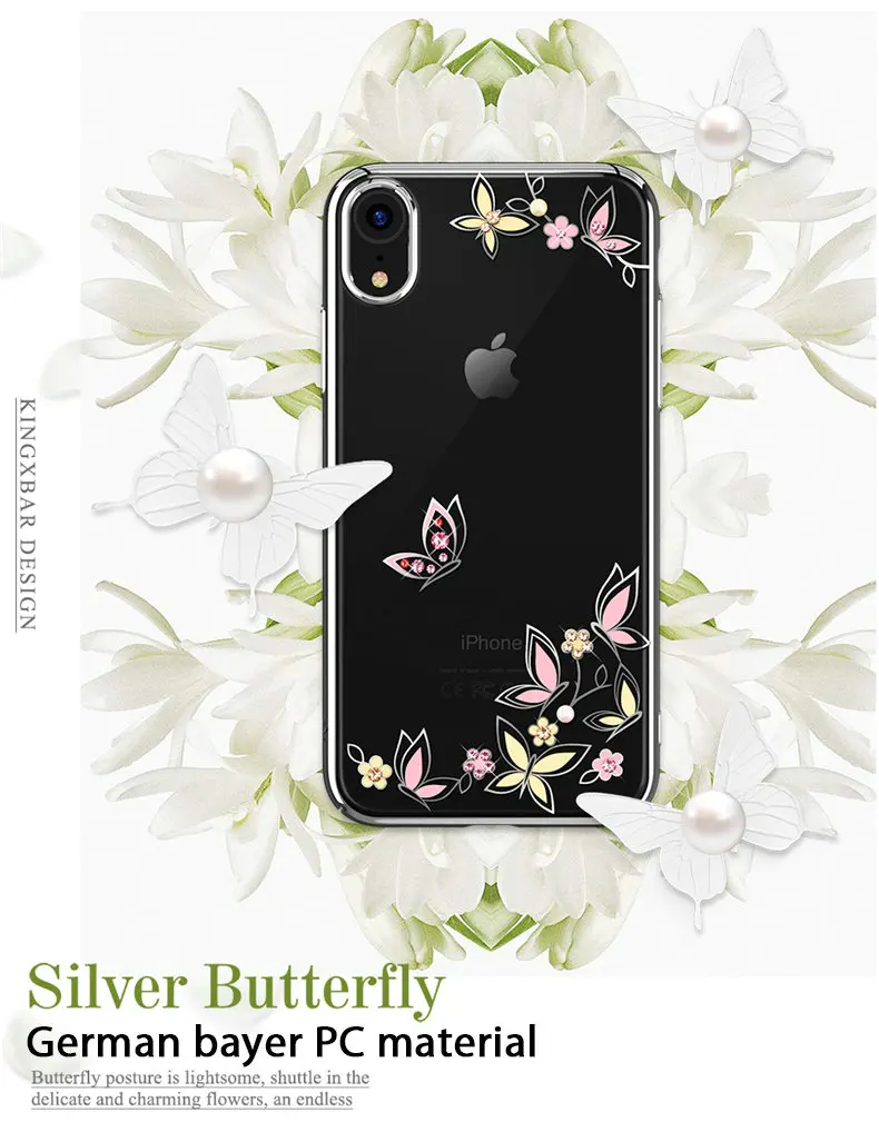 KINGXBAR Case for iPhone XR Floral Patternd Cover for iPhone XR Case Transparent for iPhoneXR Capa Luxury Crystal from Swarovski (5)