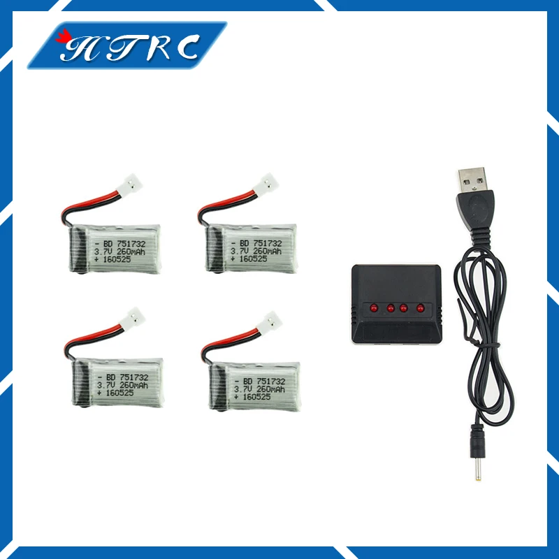 4 шт. 3.7 В 260 мАч jjrc H8 lipo Батарея и x4 Зарядное устройство Обновлен для Нибиру Мини RC