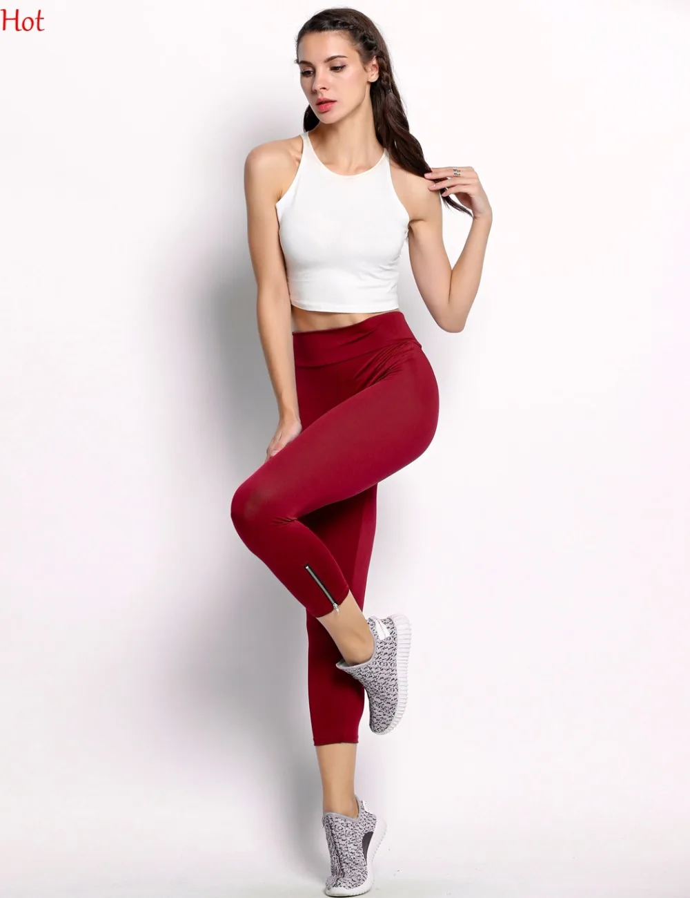 

Cropped Fitted Leggings Women Wild Fitness Zip Trendy Capri Ladies Skinny Pants Mid Calf Pant High Waist Slim Leggings SV001979