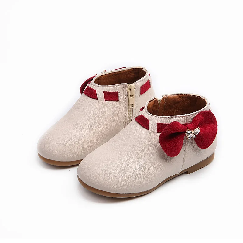 

Girls PU leather Boots Princess New Toddler Autumn Fashion Bowknot Children Snow Boots Zip Kids Shoes For Girls Sneakers A956