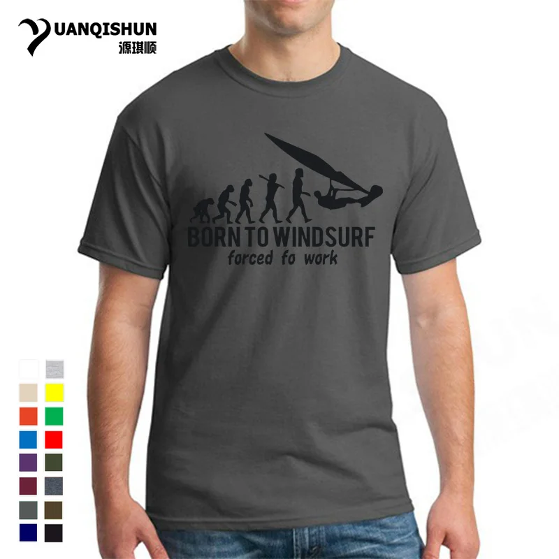 Boutique T-shirt Vintage Born To Windsurf Evolution Funny forced fo work T Shirts Men 16 Colors Pure Cotton Short sleeves Tees | Мужская