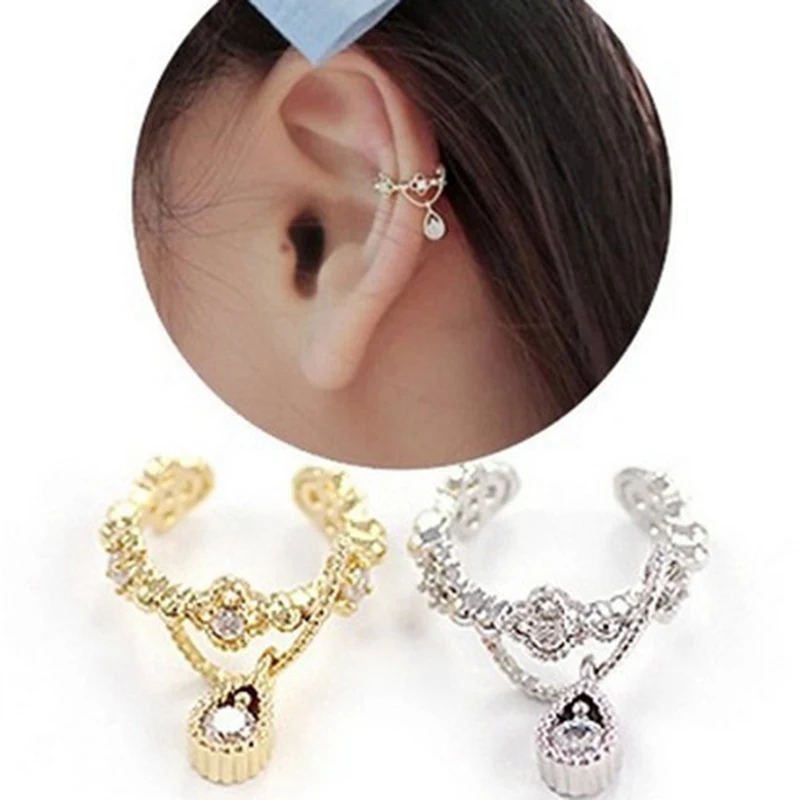 

Cute Without Pierced Ear Bone Folder Punk Fashion Ear Cuff Wrap Rhinestone Cartilage Clip On Earring Non Piercing Jewelry