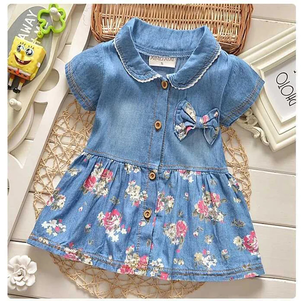 2017 summer baby girls dress infant baby clothes newborn denim princess