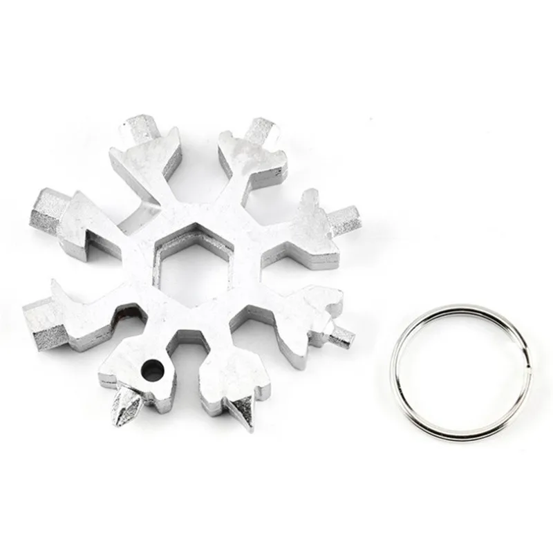 Outdoor Survival Snowflake Multi Pocket Tool Spanner Hex Wrench Multipurpose Camping Hiking Snow Keychain Tool