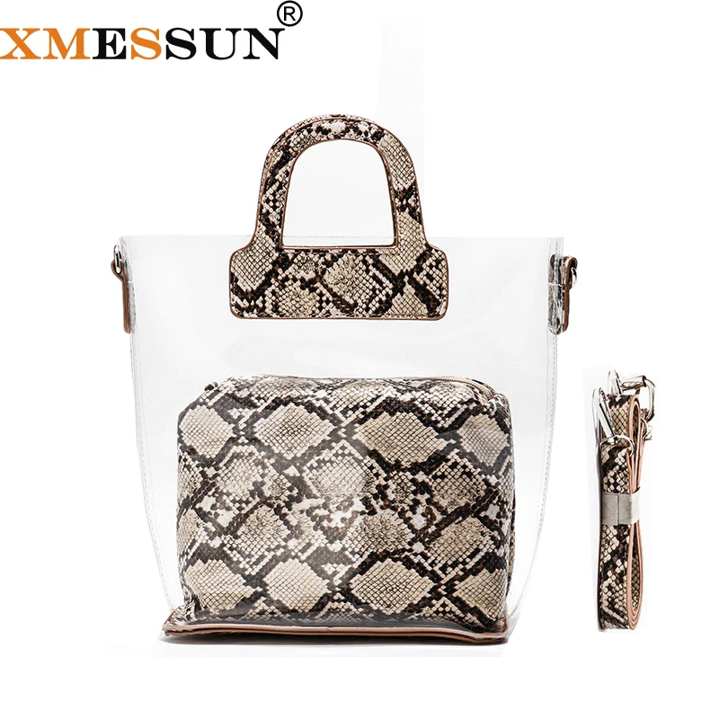 

XMESSUN 2019 Transparent PVC Snake Handbag Beach Shoulder Bag Women New Trend Tote Jelly Plastic Clear Bag Large Capacity H231