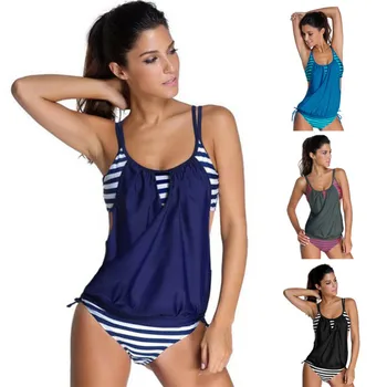 

YICN 2018 Sexy Summer Two-Pieces Swimsuit Women Sexy Stripes Double Up Tankini Swim Suit Bikinis maillot de bain plus size S-3XL
