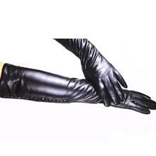New fashion zipper button long leather gloves sheepskin gloves female autumn and winter warm thin cashmere