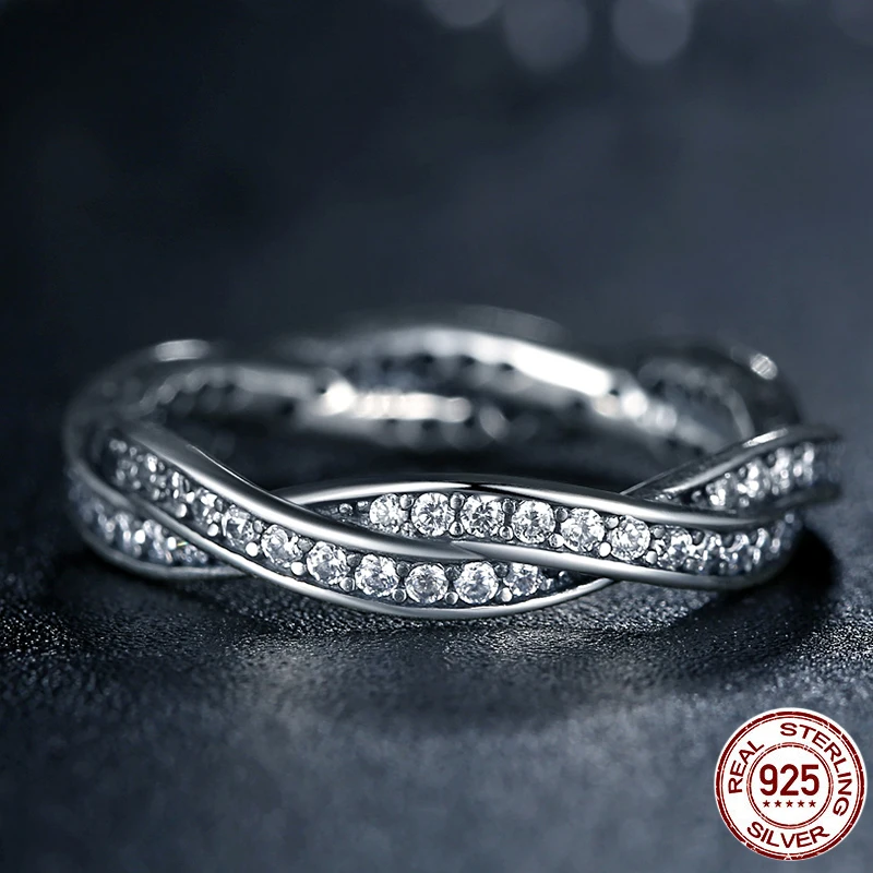 Чистого серебра 925 пробы серебро плетеное, украшенное кольца для женщин и мужчин, s925 серебро поворот судьбы стекируемые переплетенное кольцо Свадебные украшения 7116