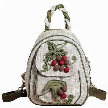 

Fashion National String Appliques Women Shopping backpacks!Nice Vintage Appliques Lady Small backrack All-match Canvas backruck